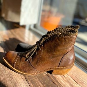 Latigo crochet trim lace up leather ankle boots